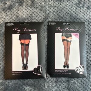 NEW! Leg Avenue set of thigh high stockings, black fishnet and black back seam